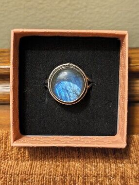 Blue Labradorite Ring Natural Gemstone Jewelry 925 Sterling Silver with Box